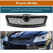 FOR SKODA OCTAVIA MK2 FRONT BUMPER GRILLE VRS STYLE HONEYCOMB MESH GLOSS BLACK