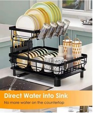 Detachable 2-Tier Stainless Steel Kitchen Large Dish Drying Rack Utensil Holder