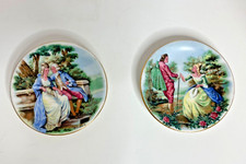 Pair of Pall Mall Ware Cabinet Plates of Georgian Couples - 4.5" dia