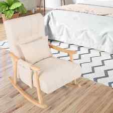 Solid Rubber Wood Frame Nursery Rocking Chair Glider Rocker-Beige