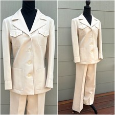 vtg SEARS 70s Disco Career Safari Women's Tan Pant Suit Jacket Pants 2 PC SET