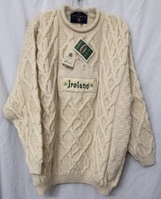 Tivoli Aran Pure New Wool Cable Knit Fisherman Sweater Embroidered Ireland Patch