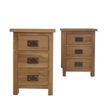 Oakcroft Pair of Narrow 3 Drawer Bedside Table – Nightstand with Storage Drawers