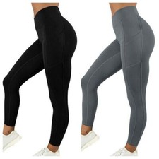 Women High Waist Gym Leggings Pocket Fitness Sports Running Ladies Yoga Pants UK