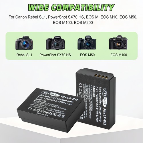 2pcs e12 battery - lp-e12, for