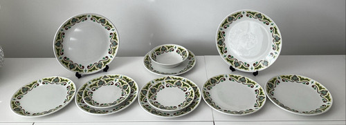 1960s retro green plates and - 1960s,