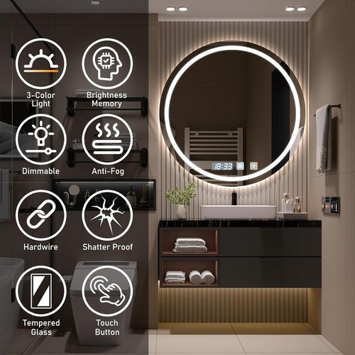 Round bathroom mirror with - round,