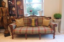 French wooden carved sofa in highland wool