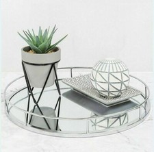 New Silver Round Mirror Base Candle Plate Tray Tealight Holder Table 30x30cm