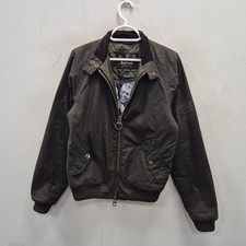 Barbour Steve McQueen Merchant Wax Waterproof Biker Green Bomber Jacket Small #