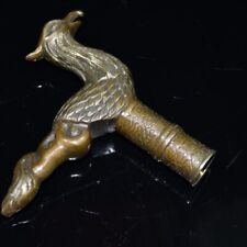 Old Bronze Handmade Carved Phoenix Statue Cane Walking Stick Head Statues