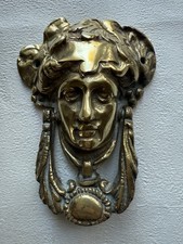 Vintage Heavy Brass Door Knocker Art Nouveau Lady Mask Design 800g 15cm Tall VGC