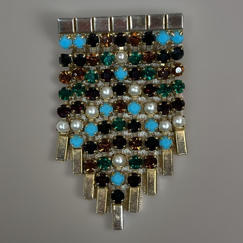 Rhinestone fringed brooch - rhinestone,