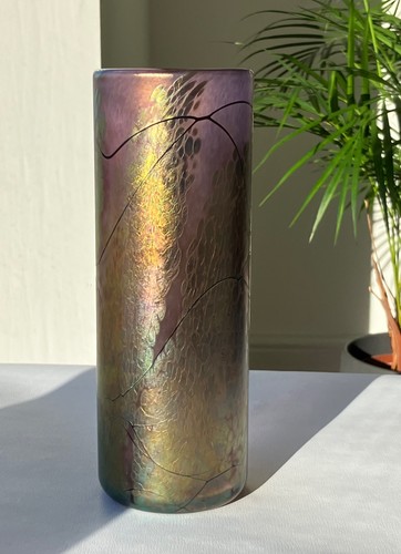 Okra art glass vase signed - vase,