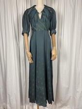 Vintage 1960s 1970s Ossie Clark Blue-Green Satin Backed Crepe Dress
