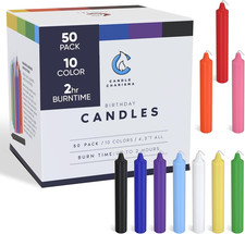 50 Multi-Colored Spell Candles - 4" Unscented Paraffin Chime Candles, Smokeless 