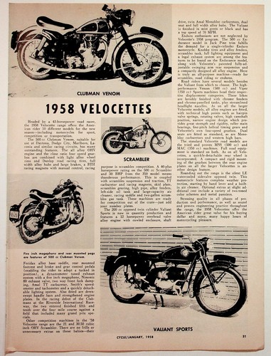 Velocette 1958 magazine print - magazine,