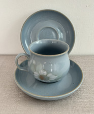 Denby Blue Dawn Cup And 2 Saucers Vintage Retro Blue Floral Stoneware