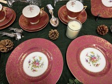 Minton Brocade Floral Pink Gold Cups Saucers Tea Plates Dinner Plates X6 VGC