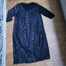 Chesca Black Midi 3/4 Sleeves Devore Dress Balloon Hem Size 3 Uk 20-22