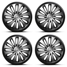 Wheel Trims 14" Black Silver Sepang Hub Caps x4 Fits Renault Clio