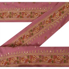 Sanskriti Vintage 1 Yd Sari Border Hand Beaded Trim Ribbon Pink Craft Lace