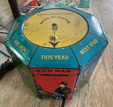 Antique circa 1925 "WHEEL OF FORTUNE" Biscuit Tin, Gray Dunn & Co. Ltd. Glasgow