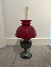 Aladdin 23 Brass Oil Lamp with Red Shade and Glass Funnel