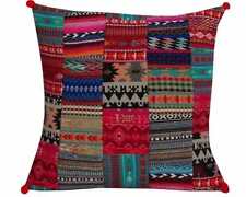 Indian Handmade Hand Woven Patchwork Floor Pillow Bohemian Cushion Cover 16x16"