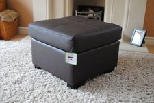 Dark Brown Genuine Leather Footstool Pouffe NEW