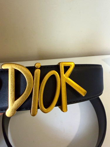 Dior black leather belt gold - black,