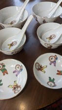Chinese soup rice dip bowls with spoons luck liling vintage export 10 pieces 