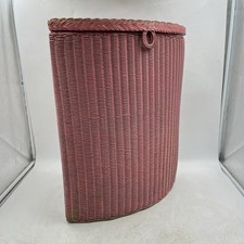 Early 1933 Lloyd Loom Wicker Fibre Laundry Basket Pink Curved Front Hamper Prop