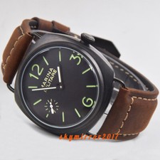 Polished 45mm black dial Asia hand winding 6497 PVD watch Miltary green marks P9