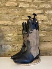 Vintage Womens Black Premium Faux Leather Cowboy Boots Mid Calf Uk Size 6 EU 39