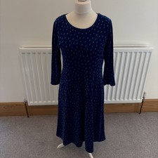 Gudrun Sjoden Blue Spotty Velour Dress Size M With Pockets