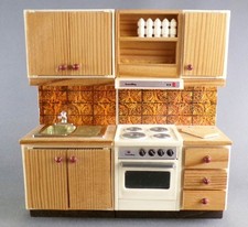 Lundby of Sweden - Kitchen Cabinet + Kitchen Sink Cabinet Pin Tiles Orange May