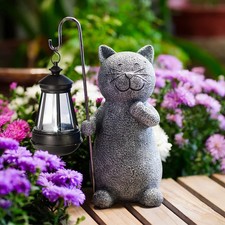 Solar Cat Statue with LED