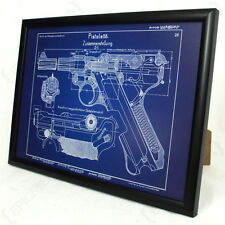 German Luger P08 Pistol Framed Blueprint - Print Picture WW2 Rifle Gun Army New