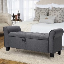 Bed End Bench Storage Ottoman Stool Upholstered Window Seat Armed Chaise Lounger