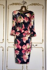 MICHAELA LOUISA Size 12 Black Multi Floral Print Silky Jersey Dress NWT RRP £129
