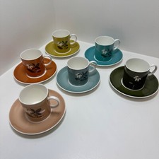 WEDGWOOD SUSIE COOPER DESIGN ''FLOWER MOTIF'' COFFEE CUP & SAUCER X6 SET (BB7)
