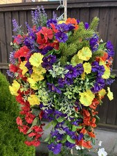 Large Artificial Flowers Garden Hanging Basket Autumn Winter Trailing Red Purple