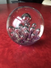 Large Vintage Art Glass Paperweight Controlled Bubbles Lilac Gold