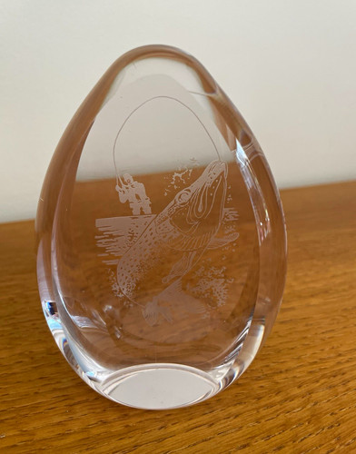 Vintage glass fishing scene - glass,