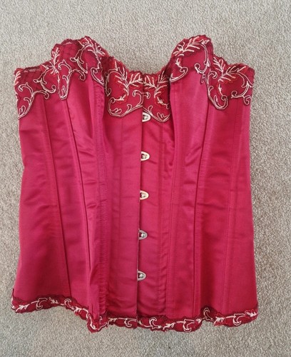 Red silky boned corset small - corset,
