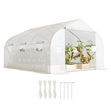 Outsunny Walk-In Polytunnel Greenhouse w/ Roll Up Door Windows, 4.5x3x2 m White