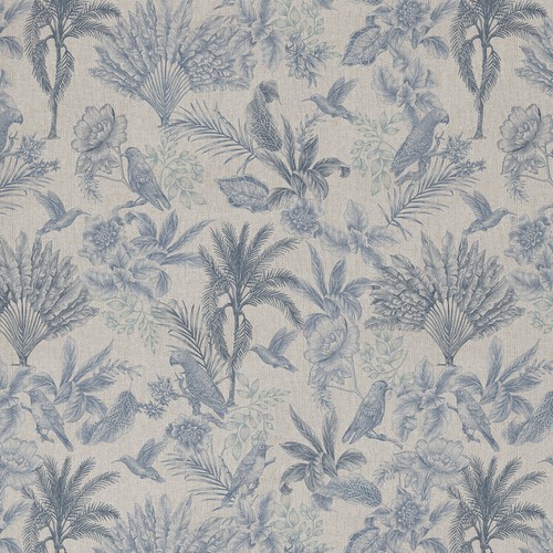 Linen look fabric blue - linen, bird