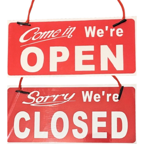 Open closed sign hanging - open,
