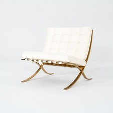 Mies Van der Rohe for Knoll + Gratz Barcelona Chair White w/ Gold Plated Frame